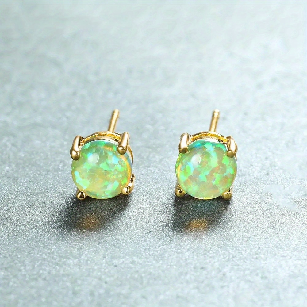 Opal Stud Earrings with Golden Plating - Perfect for Female